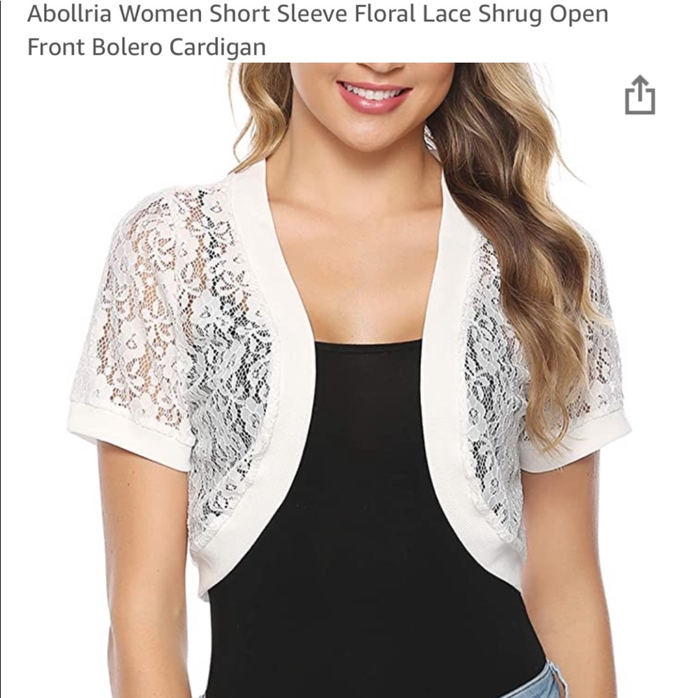 Abollria short sleeve floral lace shrug open front
